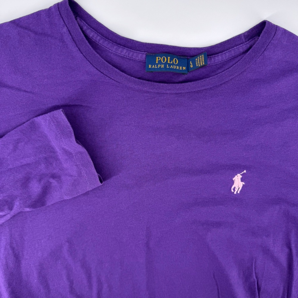 Polo Ralph Lauren Long Sleeve T-Shirt Womens Large Purple Pink Pony Logo Tee